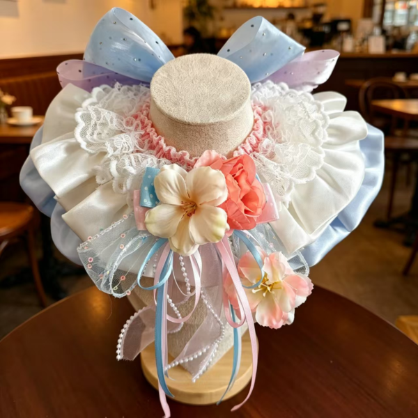 white satin cat bib, princess cat collar