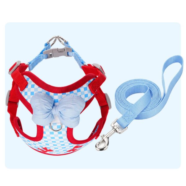 SKU_03_红蓝绑带绳 Breathable Mesh Bow Pet Harness For Small Dogs/Cats