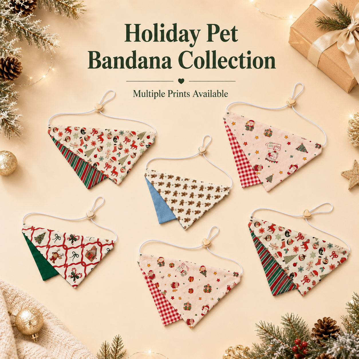 adjustable Christmas dog bandana
