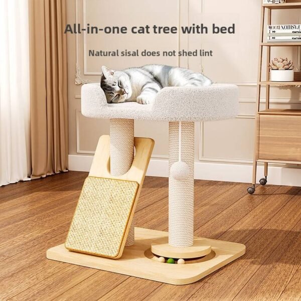 主图_02 Solid Wood Cat Tree with Plush Platforms