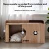 Wooden Cat Shelter with Play Area – Indoor Cat House & Activity Space