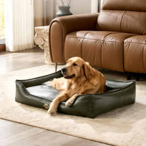 Luxury PU Leather Pet Sofa – Removable Cover Dog & Cat Lounge Bed