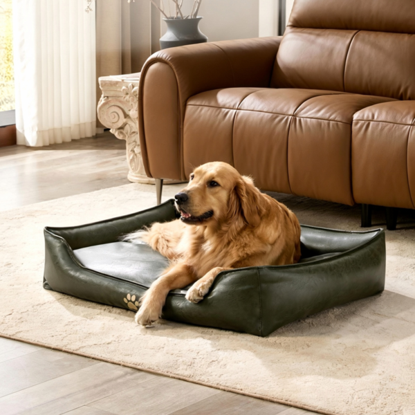 Luxury PU Leather Pet Sofa – Removable Cover Dog & Cat Lounge Bed