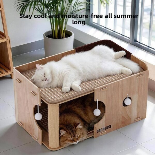 Wooden Cat Shelter with Play Area – Indoor Cat House & Activity Space