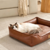 Luxury PU Leather Pet Sofa – Removable Cover Dog & Cat Lounge Bed