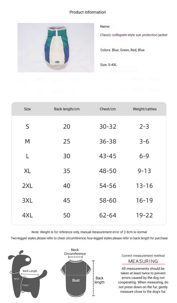 Color-Block Zipper Waterproof Breathable Dog Jacket